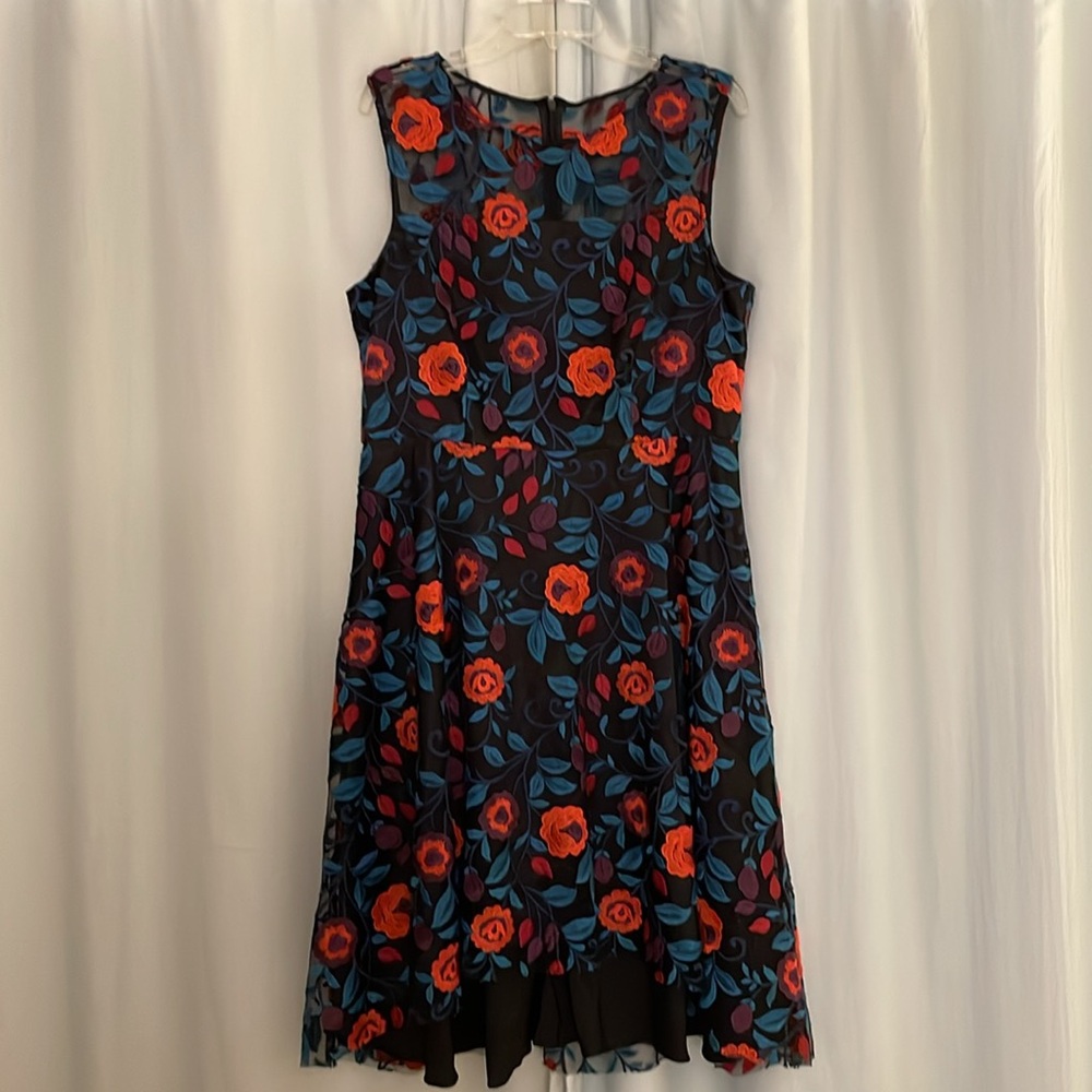 Tahari ASL Black Floral Asymmetrical Dress - Picture 3 of 6